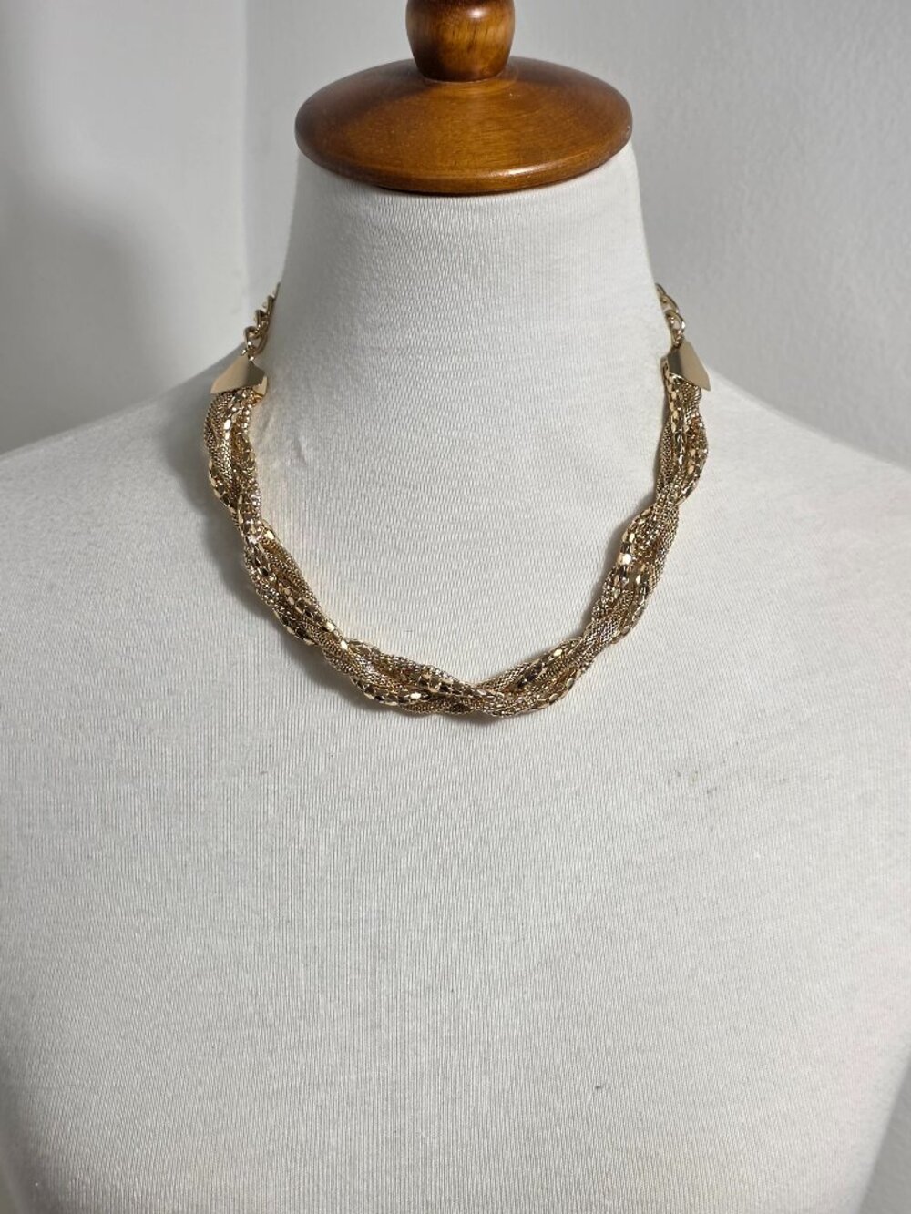 GUESS Gold-Toned Braided Mesh Statement Necklace Multi-Strand Twisted Design
